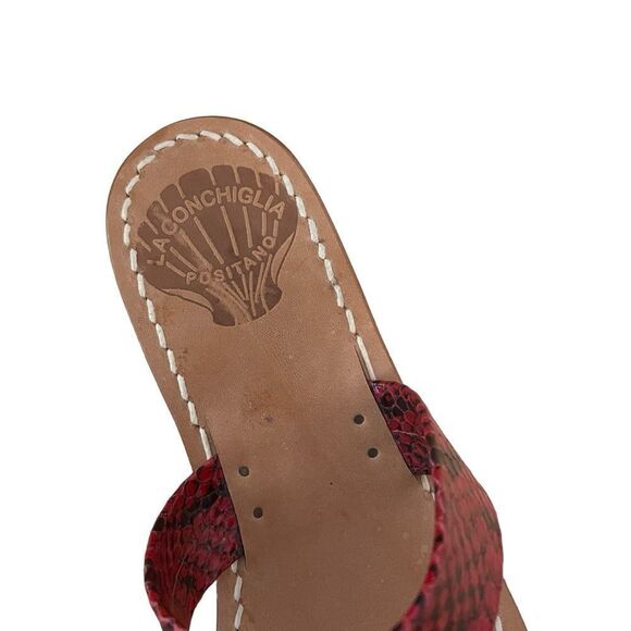 Laconchiglia Positano Made in Italy Flat Snake Print Leather Sandals 8.5 NEW - Picture 2 of 6
